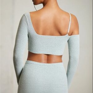 Oh Polly Asymmetric Long Sleeve Crop Top in Mint